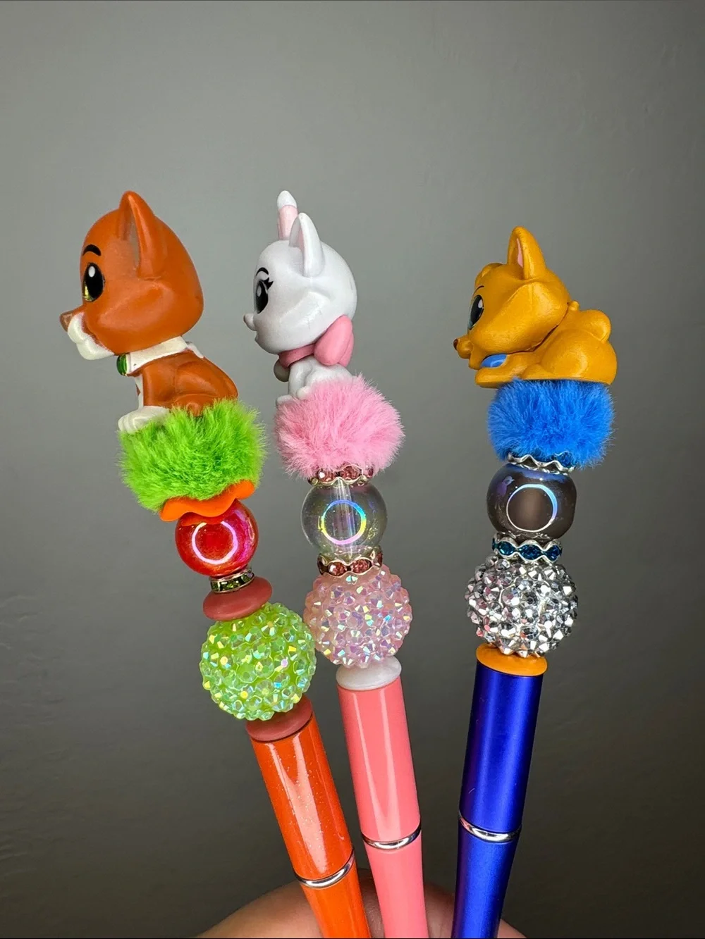 Cute Cat Pom-Pom Ballpoint Pen Set - Pink, Orange, Blue